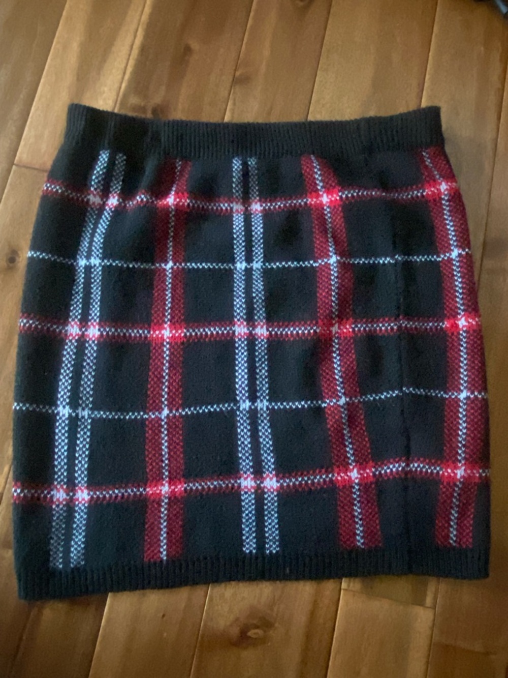 Almost Famous Black Plaid Mini Skirt with Red and White Stripes